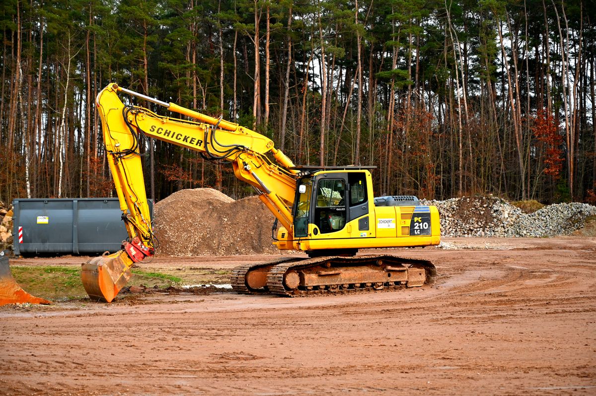 Excavator clearing a wooded lot